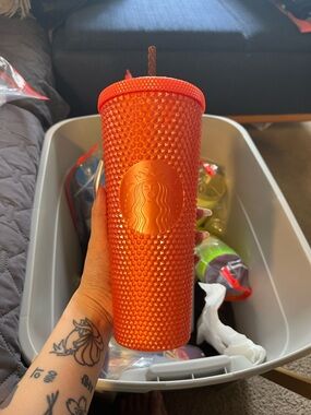 Starbucks Bright Orange Studded Cold Cup Tumbler with Lid